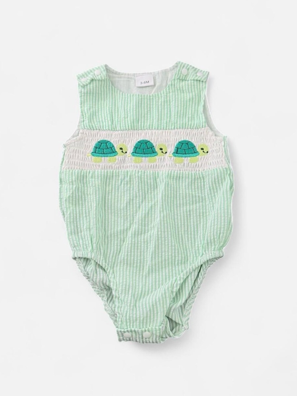 Trendy boutique Mint Green Smocked Turtle Seersucker One-Piece